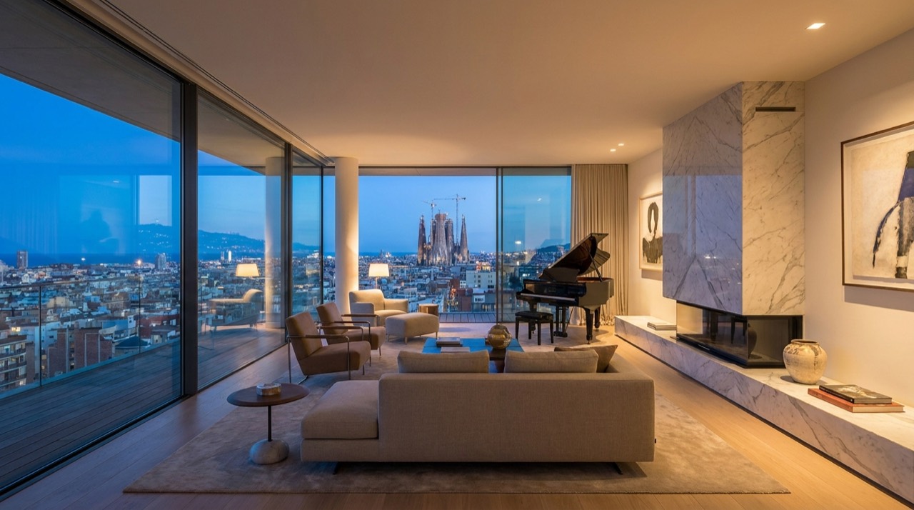 Àtic de luxe a Barcelona amb vistes panoràmiques a la ciutat i al mar a l'hora blava