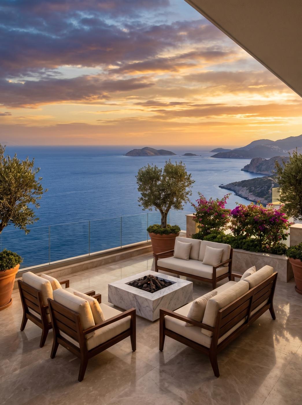 Terraza de lujo preparada con home staging inmobiliario para una presentación premium